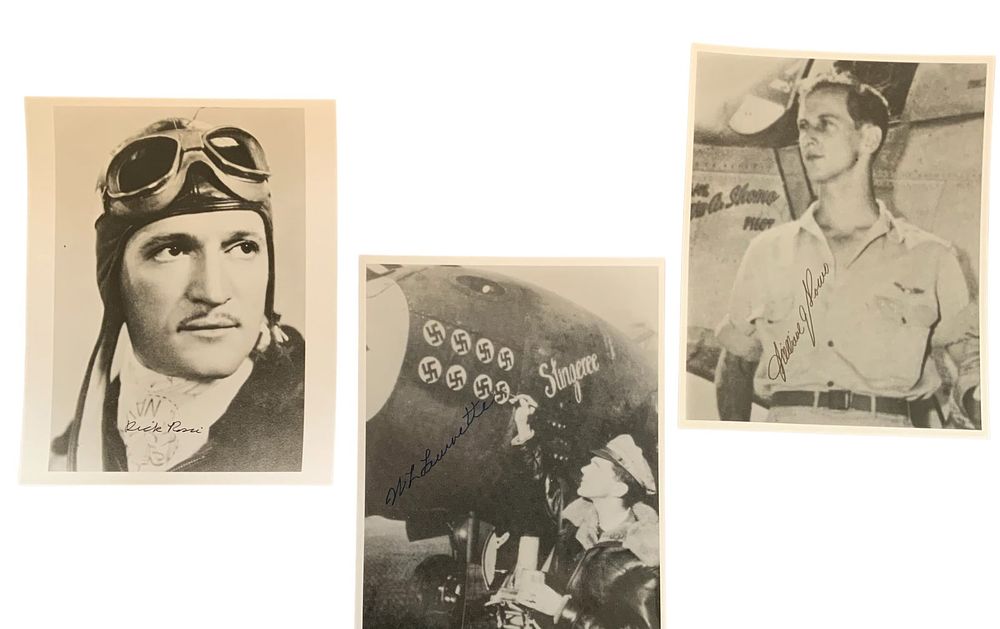 Lot 346: WWII US Fighter Aces Leverette, Rossi Flying Tigers & Shomo (MOH) Signed Photos