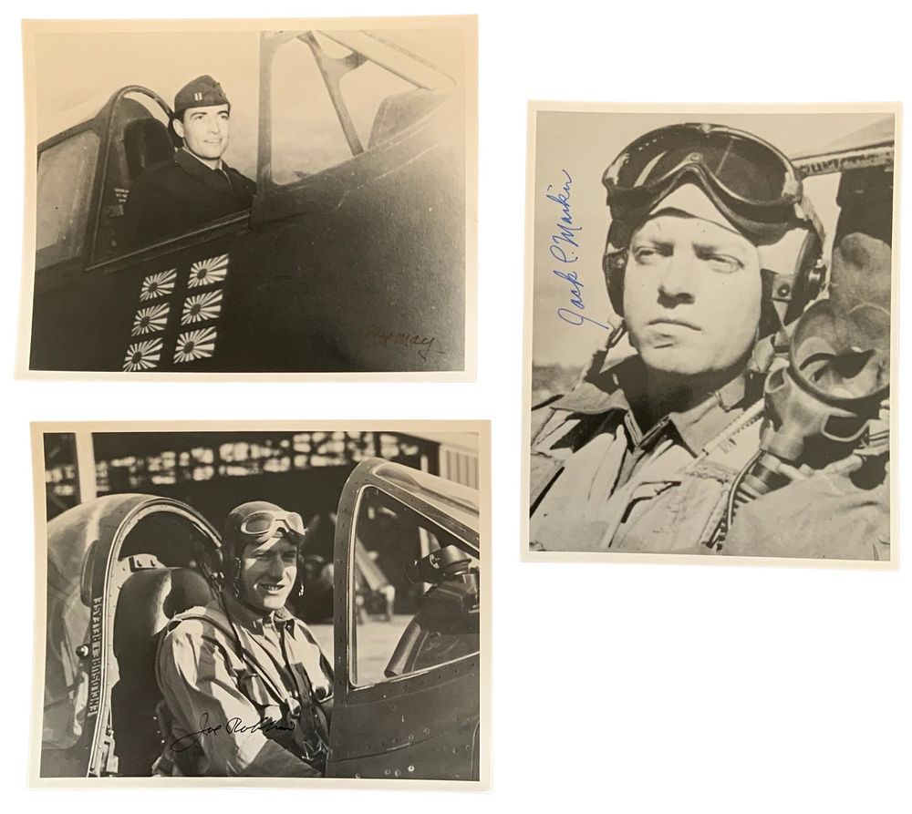 Lot 349: WWII US Fighter Aces Mankin, USN Robbins & May Signed Photos