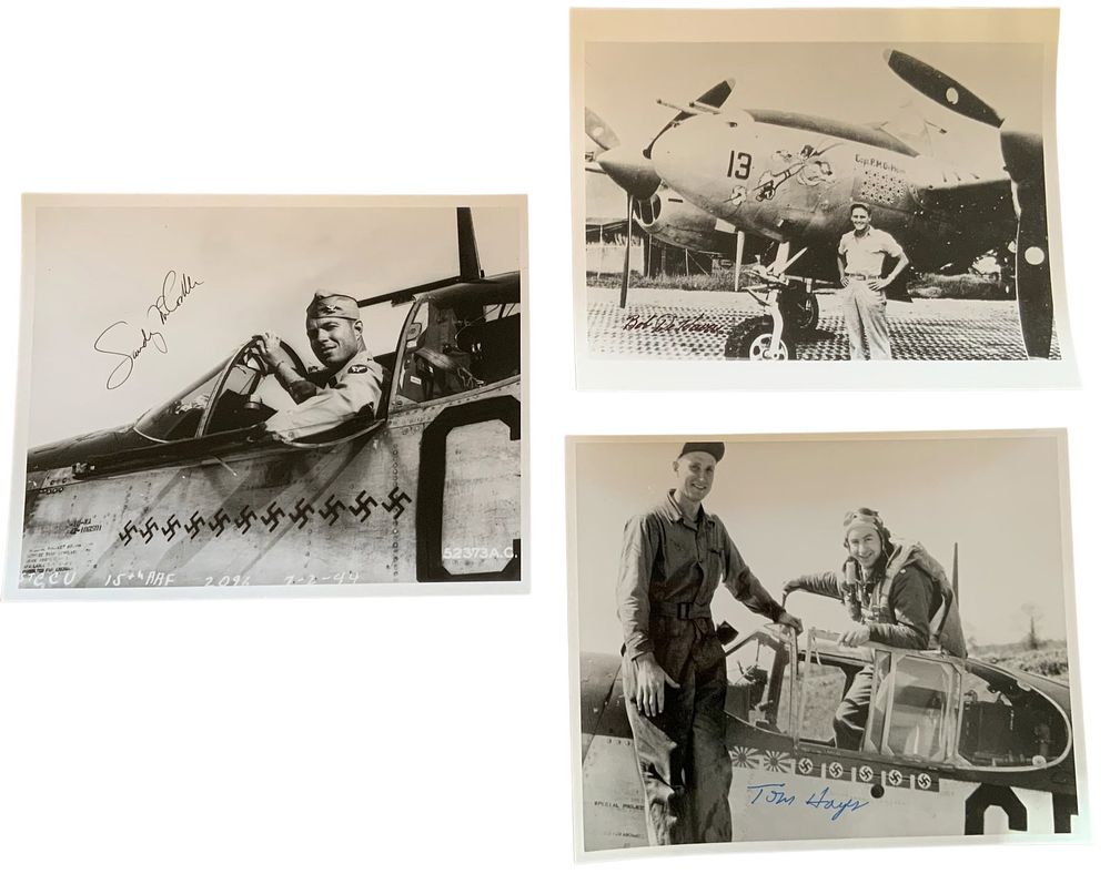 Lot 351: WWII Fighter Aces McCorkle, DeHaven 49th FG & Hayes Signed Photos