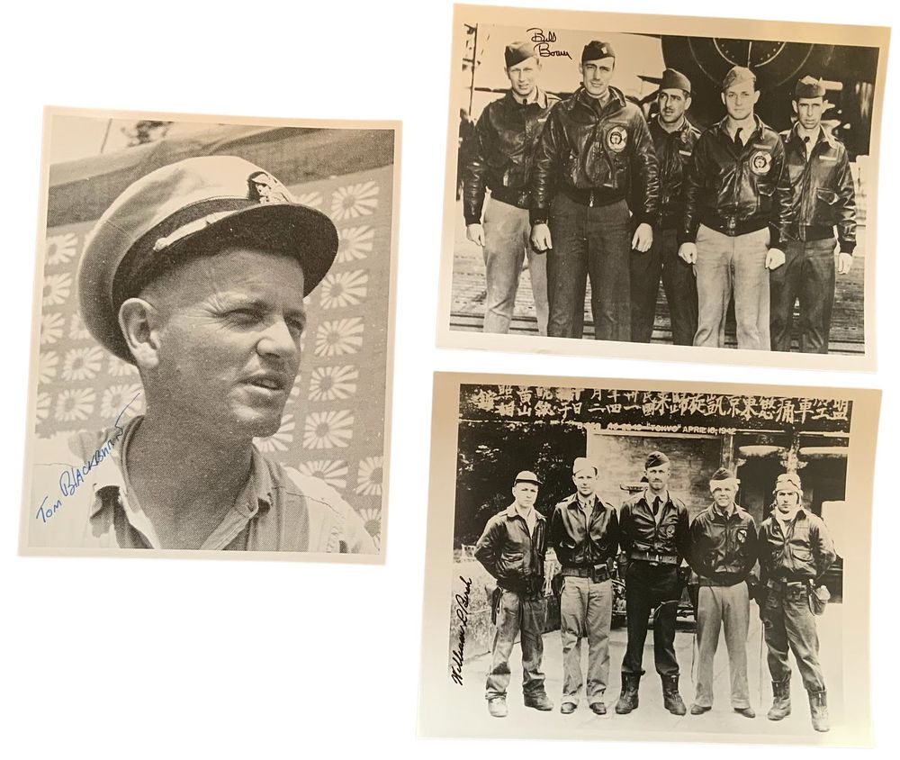 Lot 352: WWII Fighter Aces Blackburn Jolly Rogers, Birch & Bower Doolittle Raiders Signed Photos