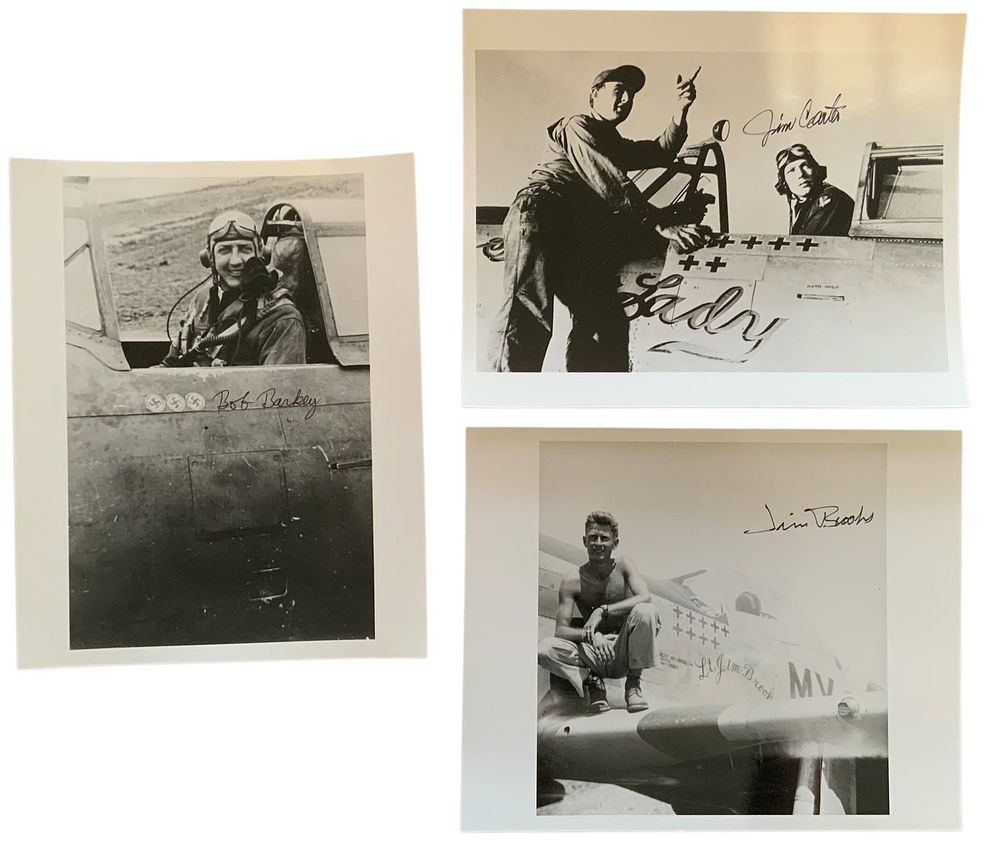 Lot 353: WWII Fighter Aces Carter 56th FG, Brooks 307th FS & Barkley Signed Photos
