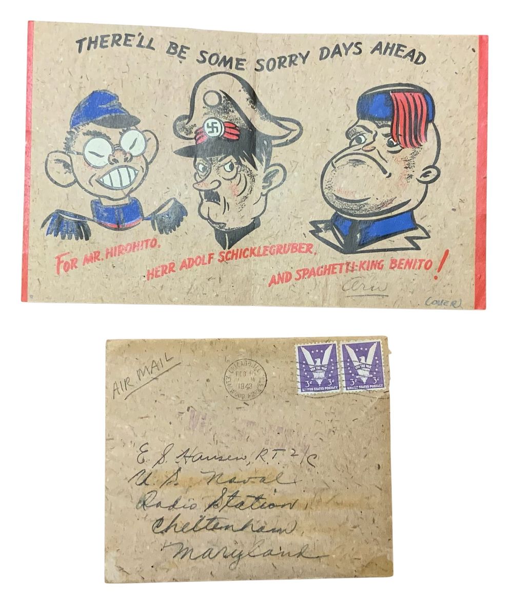 Lot 362: WWII Era 1943 Propaganda Valentine’s Card Hitler, Hirohito & Mussolini