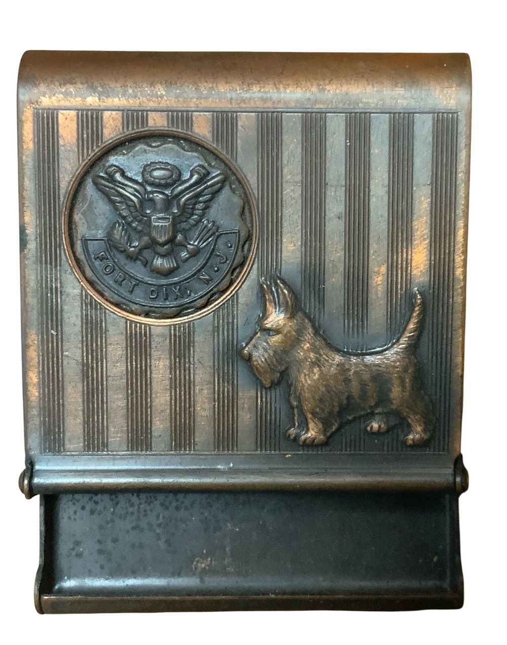 Lot 368: WWII Era RARE Army Fort Dix Sweetheart Metal Matchbox Cover