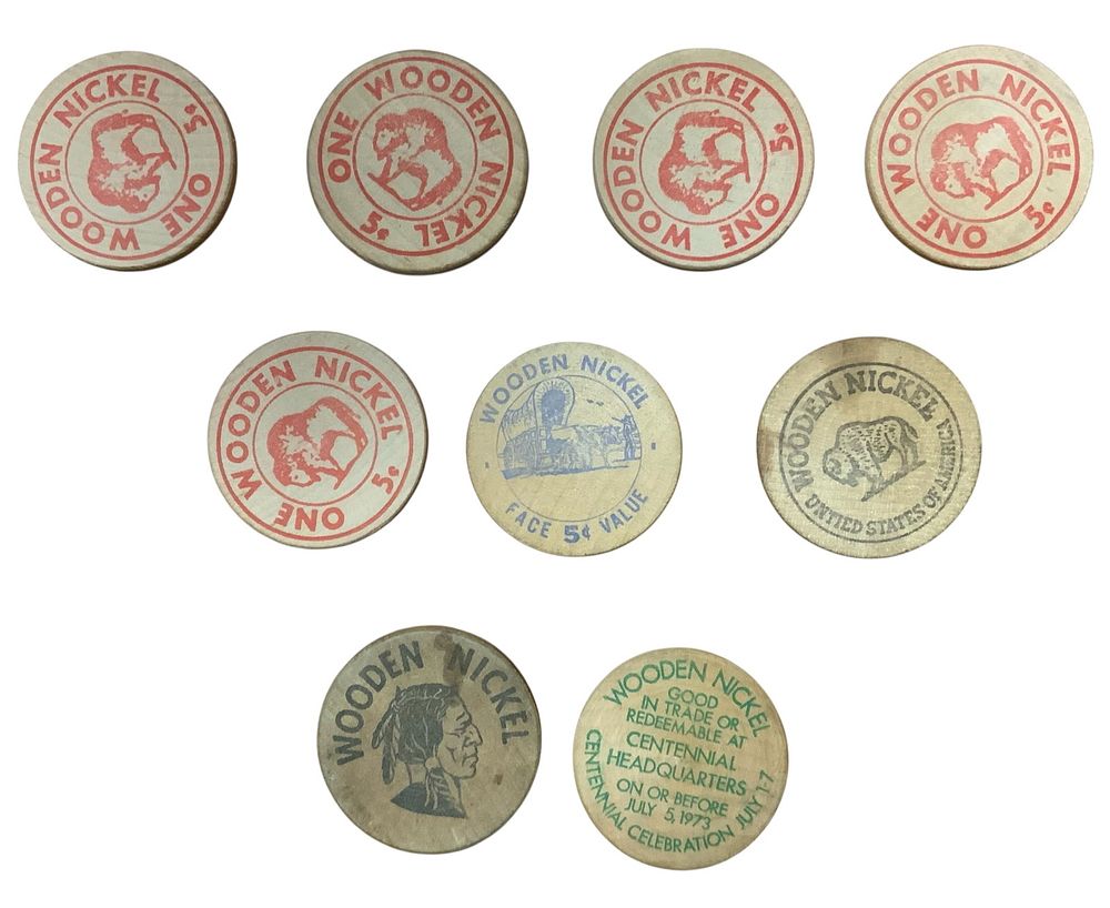 Lot 370: Wooden Nickels Tokens LOT (9)
