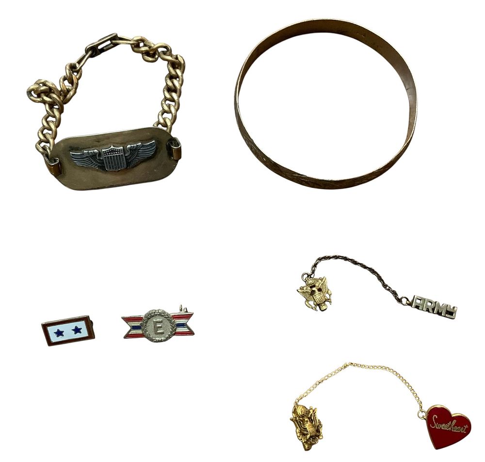 Lot 376: WWII Era Army & Air Force Pilot Bracelet, Son In Service Pin Sweetheart Lot #2