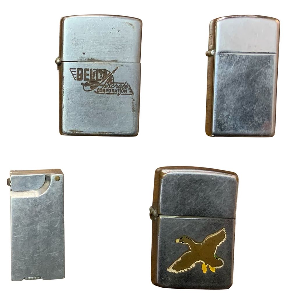 Lot 377: 1940s-1960s Zippo (3) & Metro Cigarette Lighters Bell Aircraft
