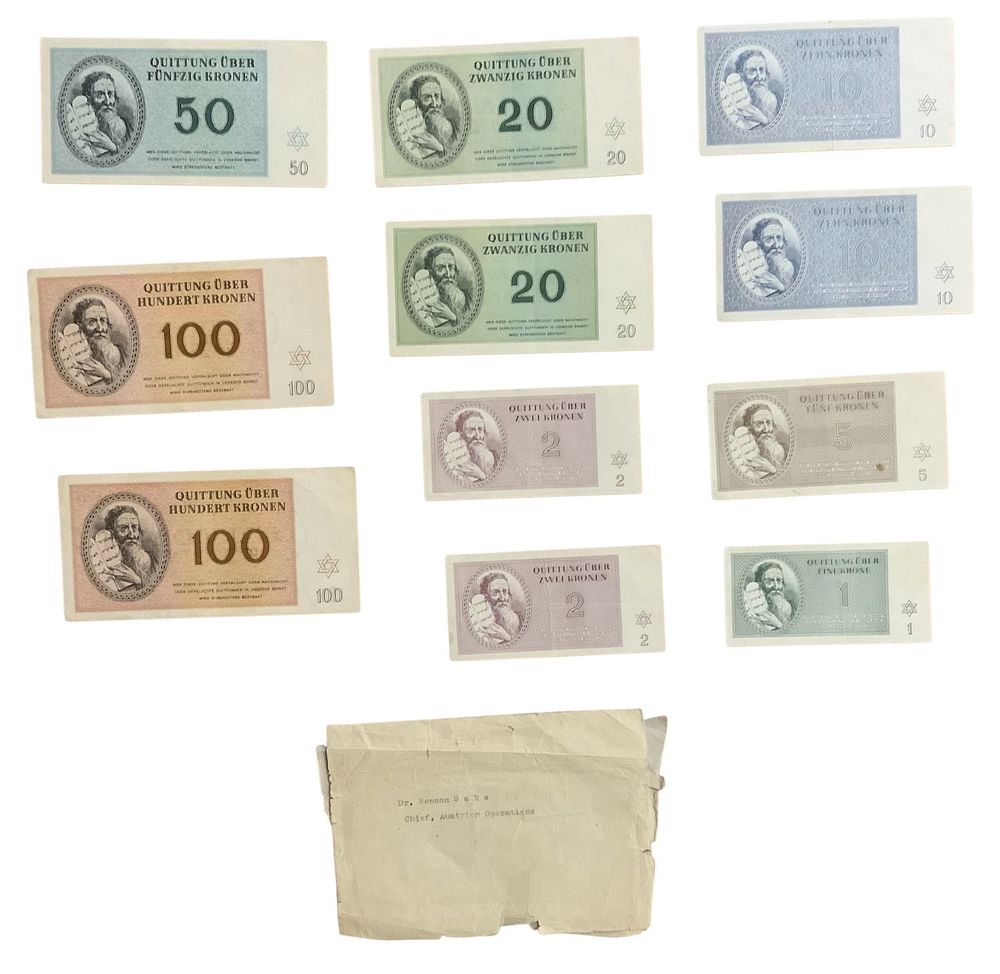 Lot 378: WWII 1943 Theresienstadt Nazi Concentration Camp Money 11 Complete Set Provenance