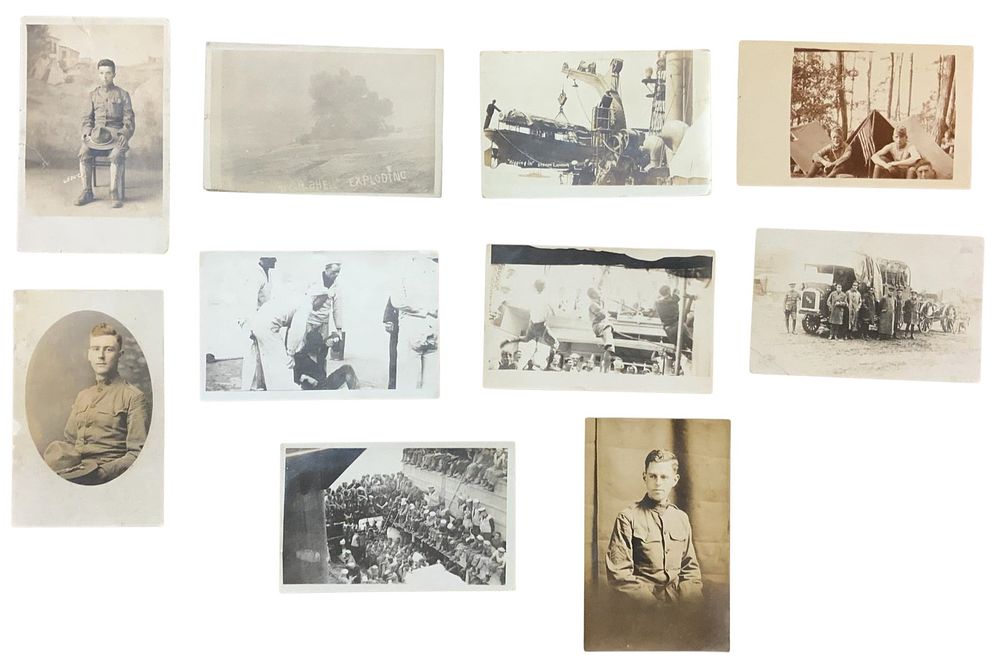 Lot 382: WWI Era Real Picture Postcards RPPC Lot (10) #2 Army, Navy, Soldiers, Shell Exploding