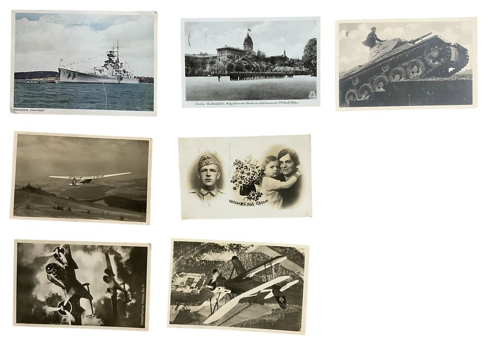 Lot 389: WWII Era German Bomber / Fighter Planes, Tank, Ship Postcards #9 Lot (7)