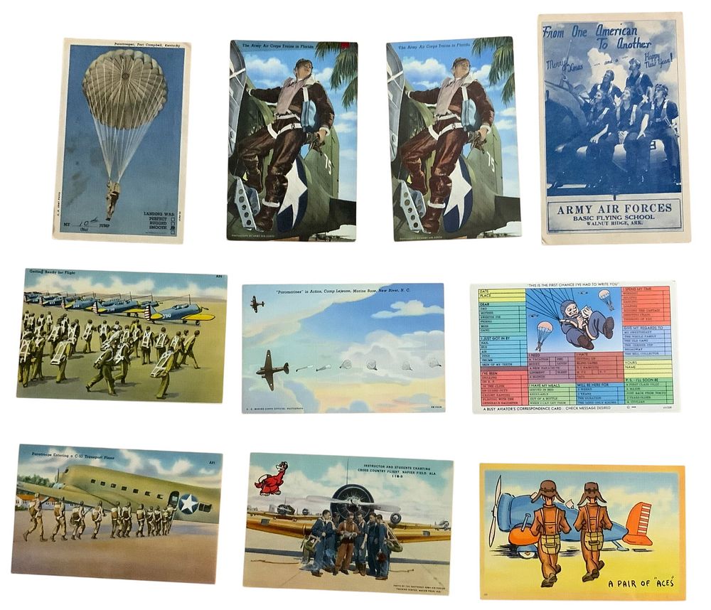 Lot 390: WWII Era Army Air Corps Paratroopers Postcards #10 Lot (10)