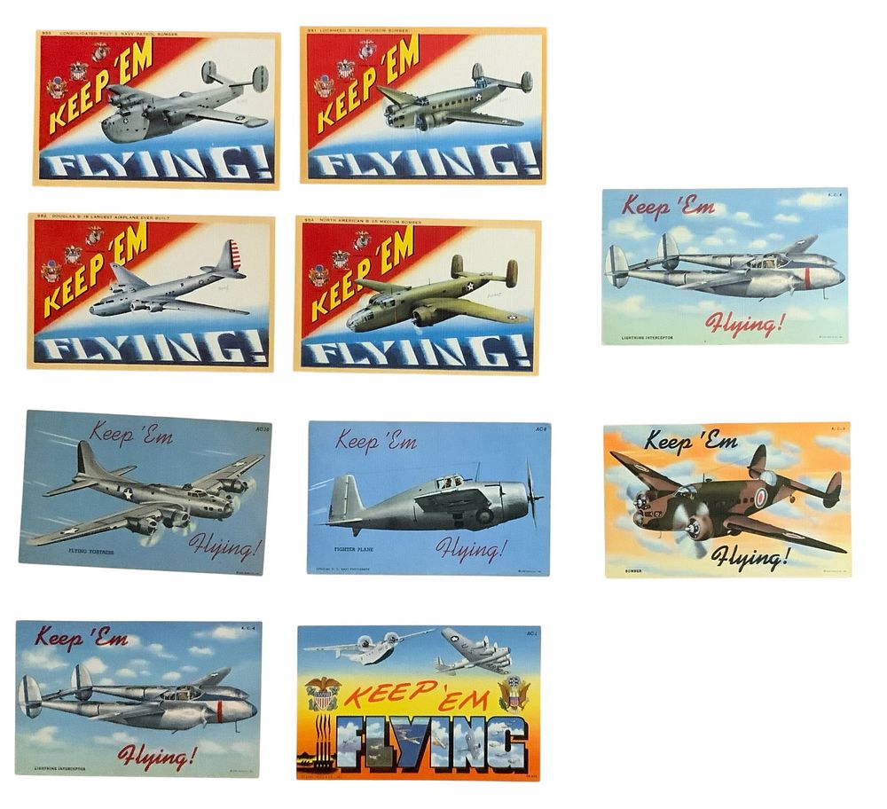 Lot 391: WWII Era Army Air Corps Aircrafts Keep ‘Em Flying Postcards #11 Lot (10)