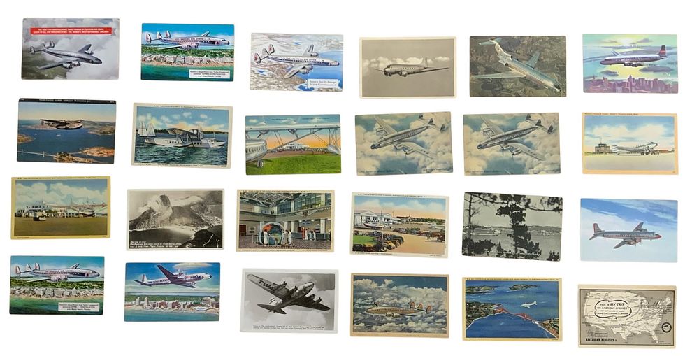 Lot 394: Commercial Airlines TWA, Pan American, Eastern, American Postcards #14 Lot (24)