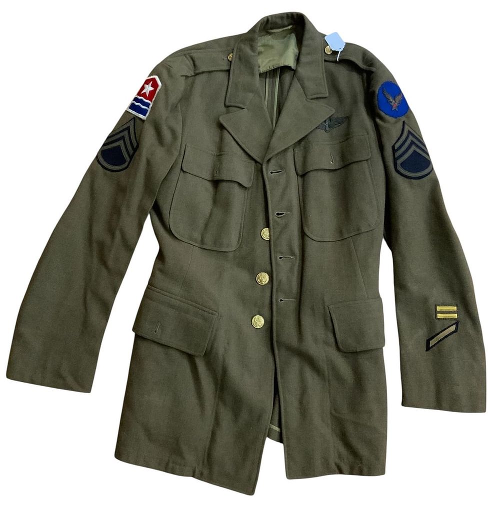 Lot 403: WWII Army Air Force AAF Middle East Forces Command Named S/Sgt Uniform w/ RARE Wing