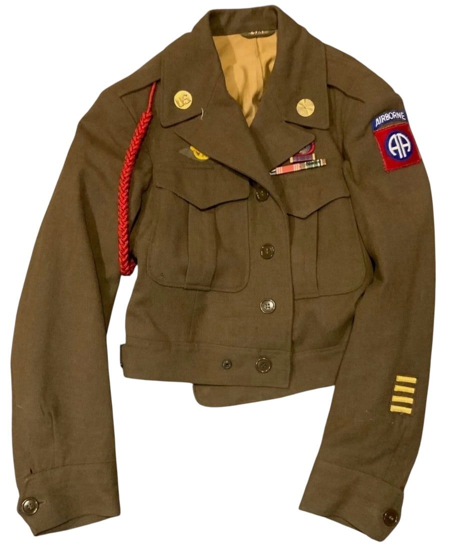 Lot 404: WWII Army WIA 82nd Airborne Ike Uniform w/ Purple Heart & EAME Campaign Ribbon