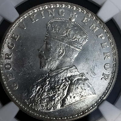 ONE RUPEE 1918 GEORGE V KING EMPEROR NGC GRADED MS 64