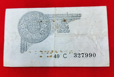 VERY RARE 1 RUPEE J.W KELLY 1935 EXTREMELY FINE CONDITION CRISPY NOTE SERIAL NO 49C 327990