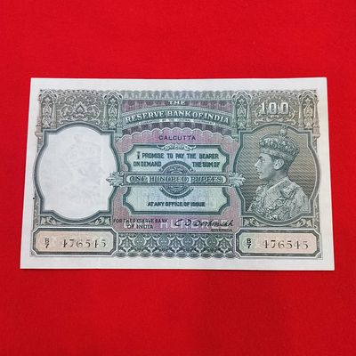 KING GEORGE 6 100 RUPEES BRITISH INDIAN NOTE CALCUTTA MINT C. D. DEDHMUKH ISSHU DATE 1938 EXTRA 