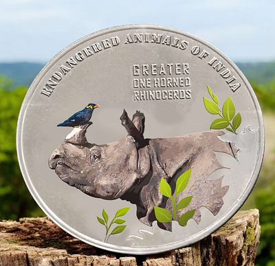 Token India Government Mint Kolkata One Horned Rhinoceros Endangered Animals Of India Unique 
