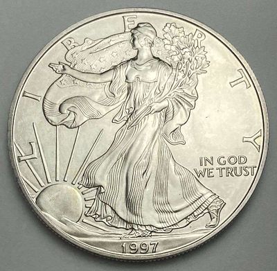 1997 American Silver Eagle. Winner shall receive the exact coin shown here. (RR/B)