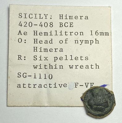 Ancient Sicily: Himera Bronze Hemilitron 420-408 BCE. Winner shall receive the exact coin shown 