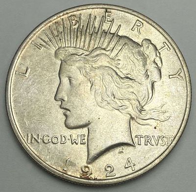 1924 Peace Silver Dollar MS63. Winner shall receive the exact coin shown here. (RR/UB)