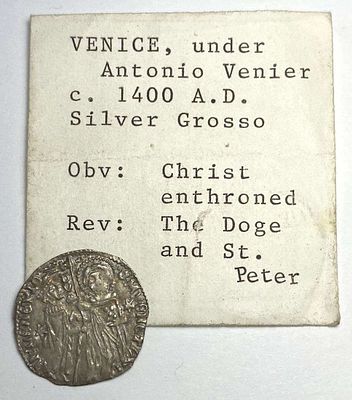 Ancient Venice Under Antoniio Venier Silver Grosso 1400 AD. Winner shall receive the exact coin 