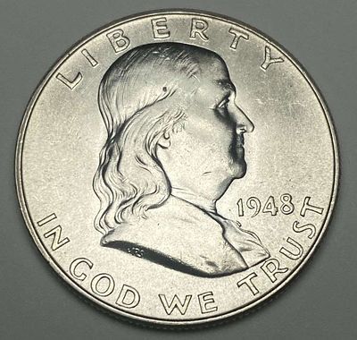 1948 Franklin Silver Half Dollar MS64. Winner shall receive the exact coin shown here. (CD/B)