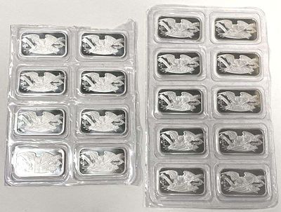 (18) SilverTowne Retro Eagle 1 ozt .999 Silver Bars. Winner shall receive the exact (18) bars 
