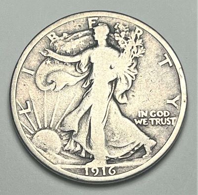 1916 Walking Liberty Silver Half Dollar VG8. Winner shall receive the exact coin shown here. (BD/B)