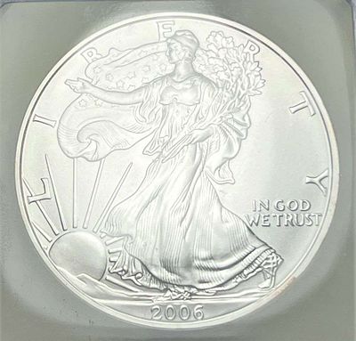 2006-W American Silver Eagle ICG SP70 20th Anniversary Satin Finish. Winner shall receive the 