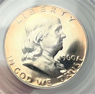 1960 Franklin Silver Half Dollar PCGS PR67. This coin appears as DCAM, but has not been graded 