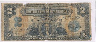 1899 United States $2 Silver Certificate Good. Winner shall receive the exact note shown here. (BD/B)