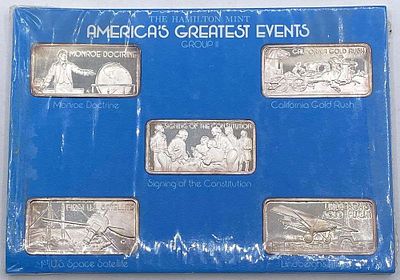 Rare Vintage Hamilton Mint "America's Greatest Events" 1 ozt .999 Silver Bar Set (5-bars). Winner 