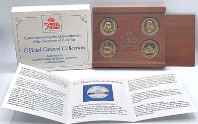 Extremely Rare! 1992 Spain Official Caravel Collection 24k Gold Layered Set (4-coins). Winner 