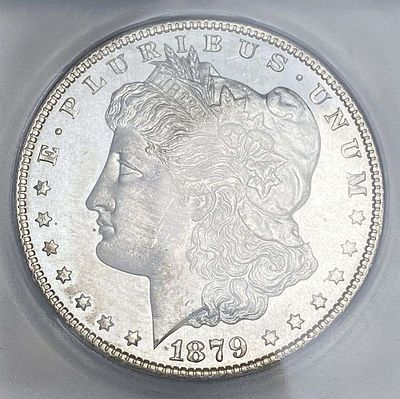 Vintage Old Grading Holder 1879-S Morgan Silver Dollar MS64. Winner shall receive the exact coin 