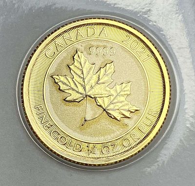 Last Minute! 2021 Canada $10 Maple Leaf 1/4th ozt .9999 Gold. Winner shall receive (1) coin 