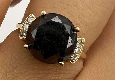 14k Gold Ring W/ 3.60ct Black Diamond & .05ct Diamonds Size 7. Winner shall receive the exact