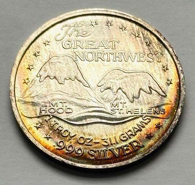 Toned The Great Northwest 1 ozt .999 Silver Trade Unit. Winner shall receive the exact coin