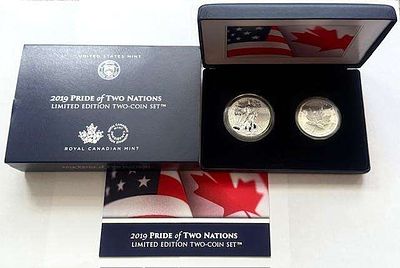 2019 Pride of Two Nations American Silver Eagle & Canada $5 Maple Leaf Silver Set (2-coins). Winn