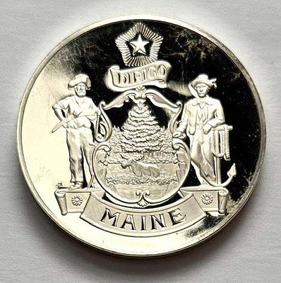 Franklin Mint Maine Proof 1 ozt .925 Sterling Silver Medal. Winner shall receive the exact coin