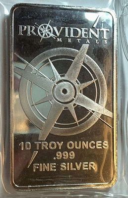 Provident Metals 10 ozt .999 Silver Bar. Winner shall receive the exact bar shown here. (MR/B)
