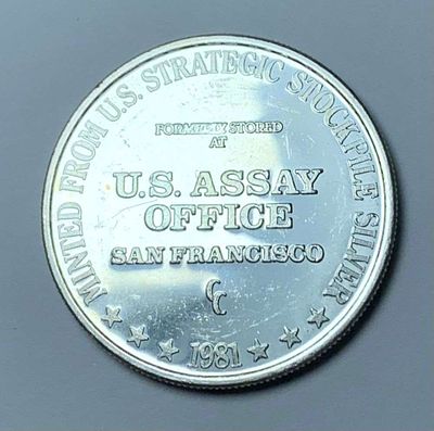 1981-CC U.S. Assay Office San Francisco 1 ozt .999 Silver Trade Unit. Winner shall receive the 