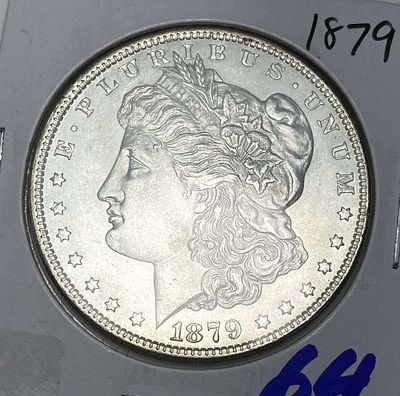 1879 Morgan Silver Dollar MS64. Winner shall receive the exact coin shown here. (RR/B)