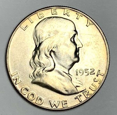 1952 Franklin Silver Half Dollar MS64. Winner shall receive the exact coin shown here. (MR/B)