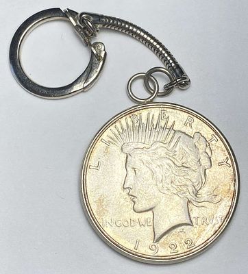 1922 Peace Silver Dollar Keychain. Winner shall receive the exact coin shown here. (RR/B)