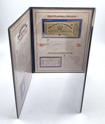 Vintage Confederate Currency & Stamp Triple Folder Postal Commemorative Society. Winner shall 