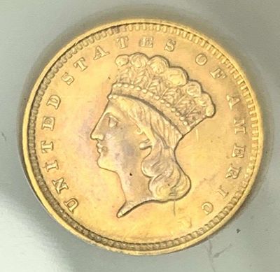 1862 Gold $1 Type 3 MS63 Slightly Rotated Reverse. Winner shall recieve the exact coin shown 