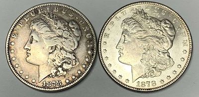 1878-1878-S Morgan Silver Dollar Fine Details-MS62 (2-coins). The 1878 is fine details, and the 