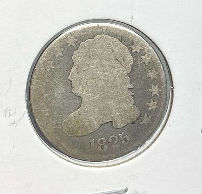 1825 Capped Bust Silver Dime AG. Winner shall receive the exact coin shown here. (RR/EB)