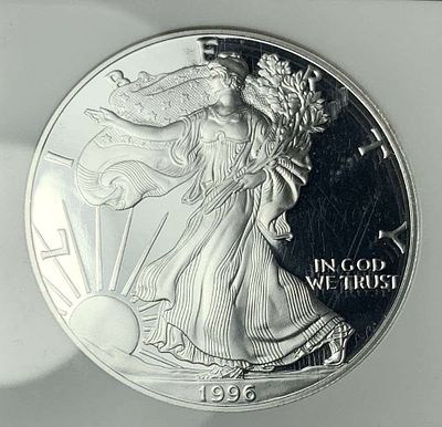 1996-P American Silver Eagle NGC PF69 Ultra Cameo. Winner shall receive the exact coin shown 